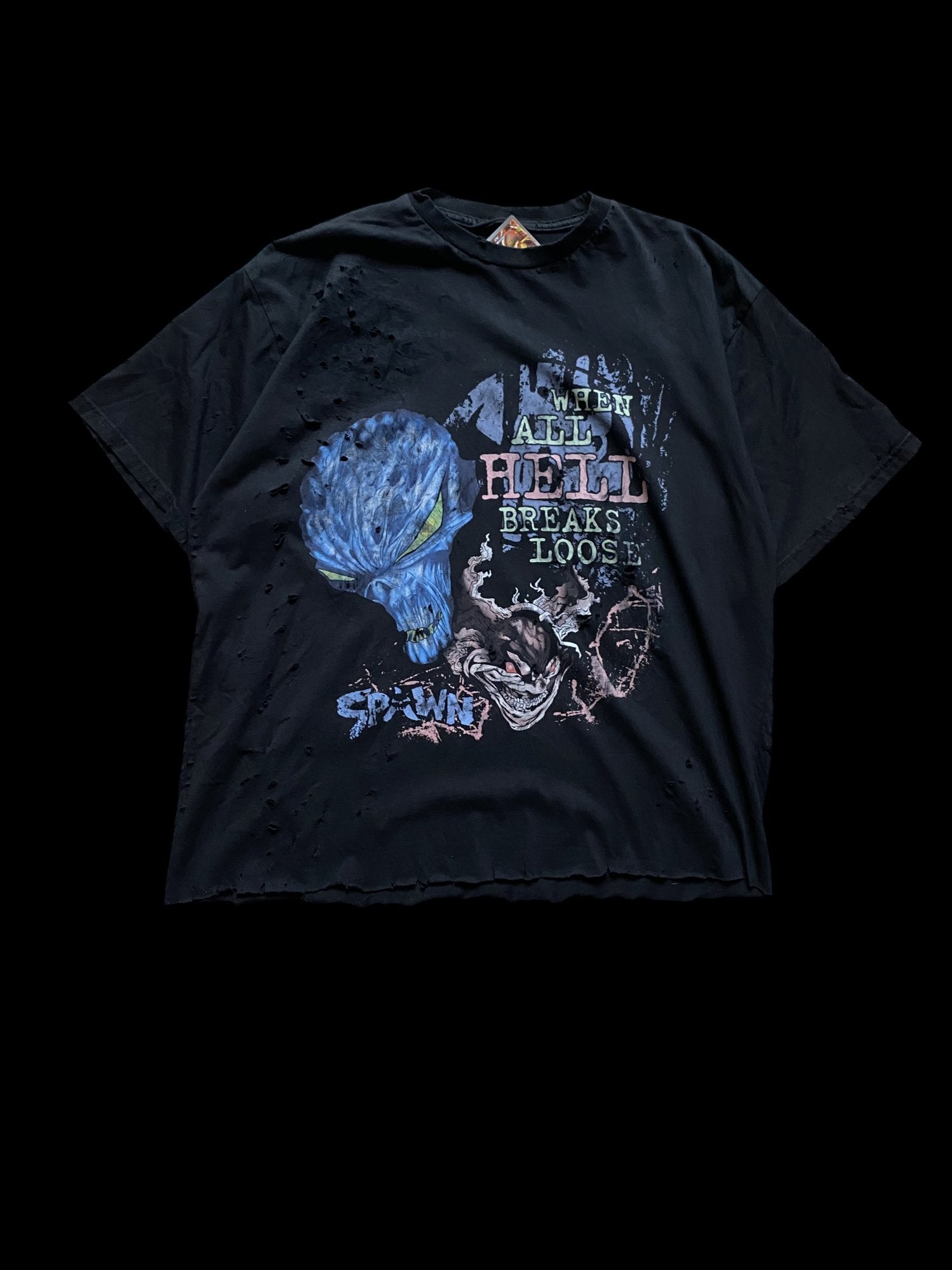 Vintage Spawn Graphic Distressed T-Shirt Black