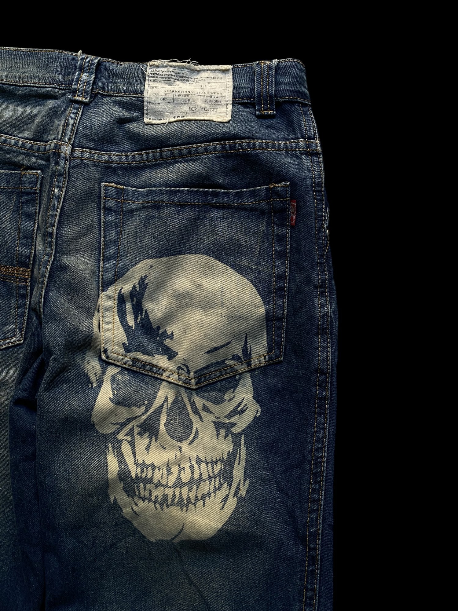 Ice Point Skull Graphic Denim Jeans Blue