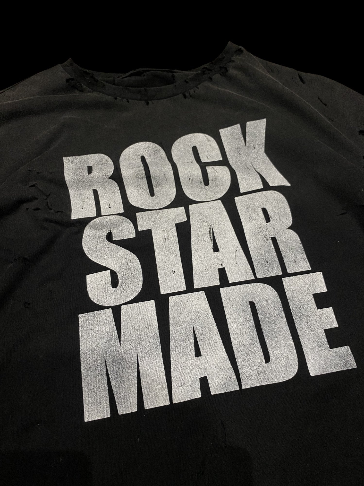 Distressed Rockstar Made Graphic Long Sleeve Shirt Black
