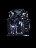 Patchwork Skull Graphic Denim Vest Black