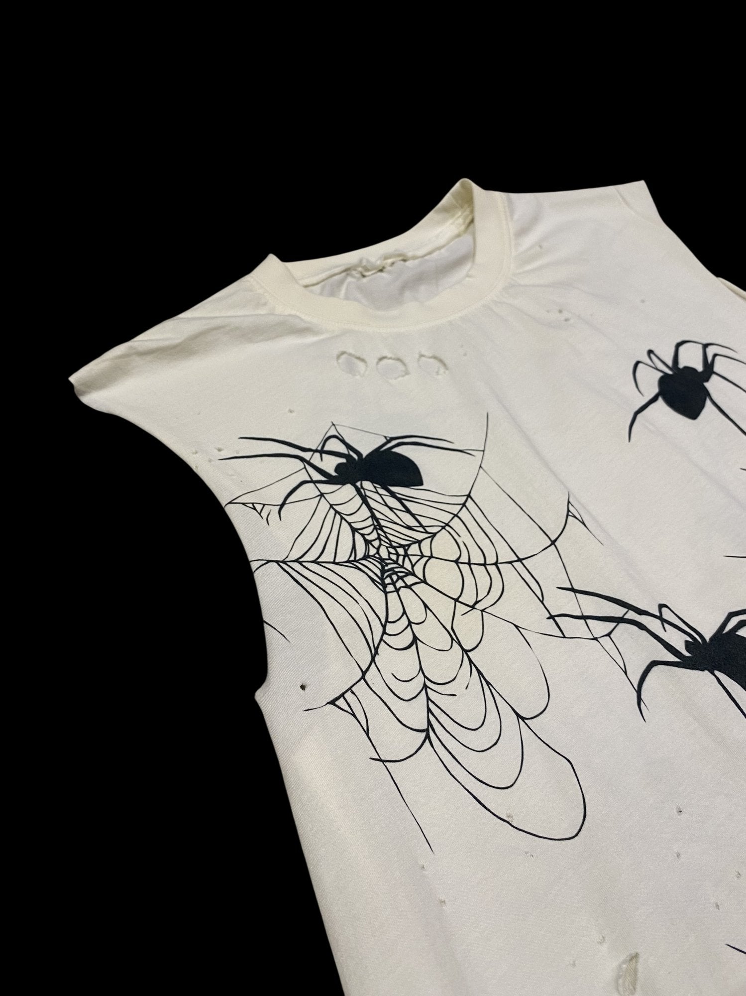 Graphic Sleeveless Spider Web T-Shirt White