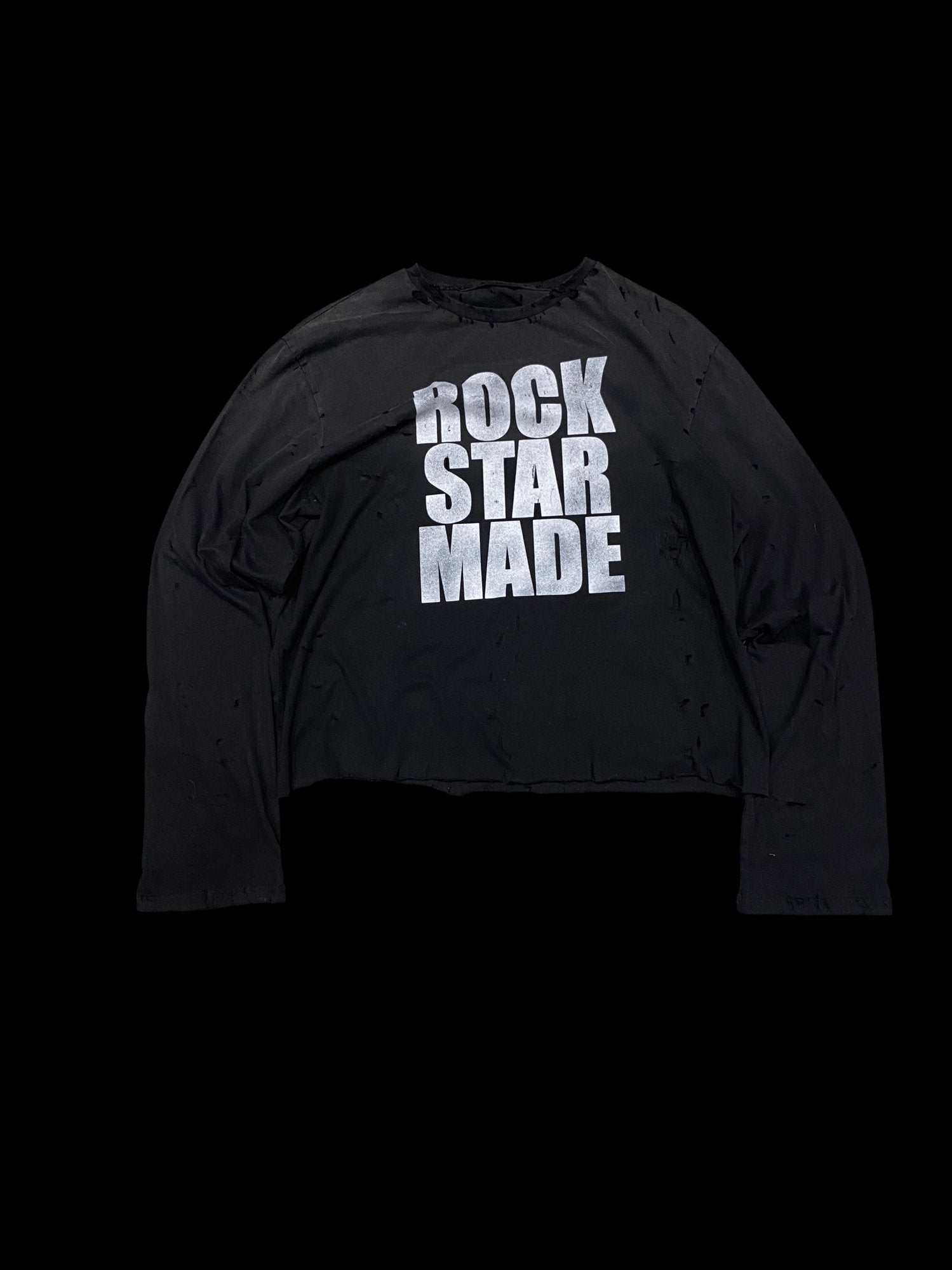 Distressed Rockstar Made Graphic Long Sleeve Shirt Black