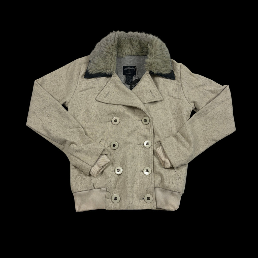 00' Stussy Faux Fur Collar Pea Coat