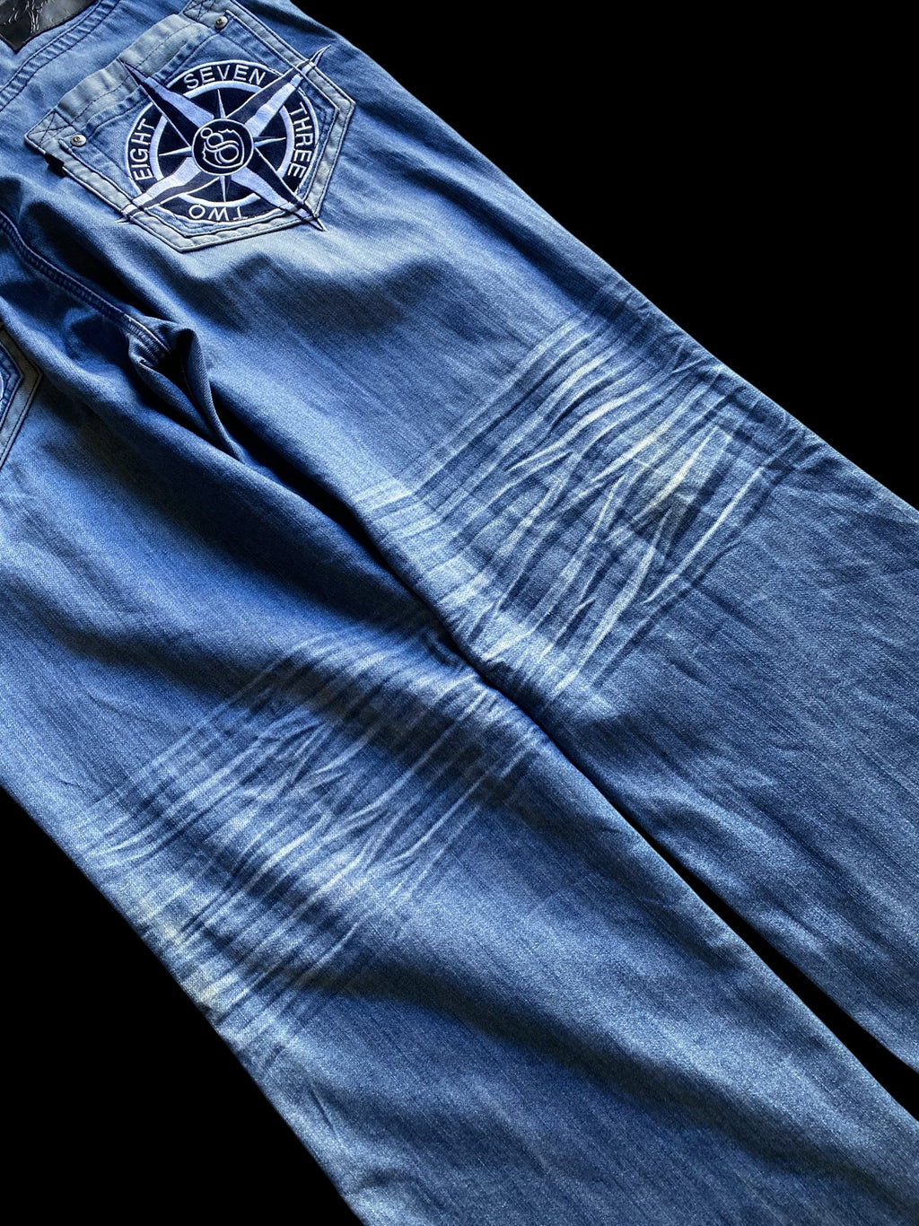 Eight 732 Embroidered Wide Leg Denim Jeans Blue