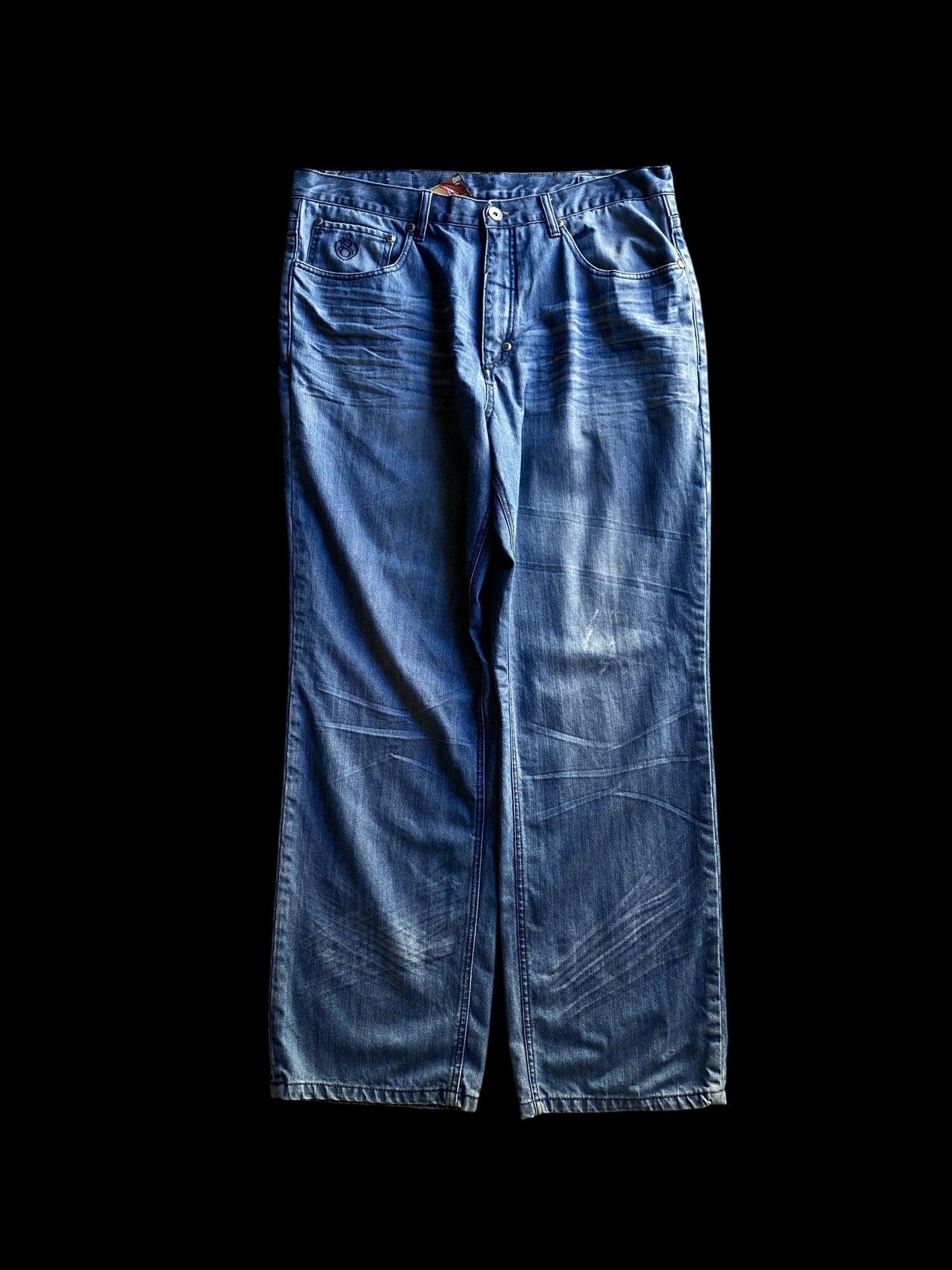 Eight 732 Embroidered Wide Leg Denim Jeans Blue