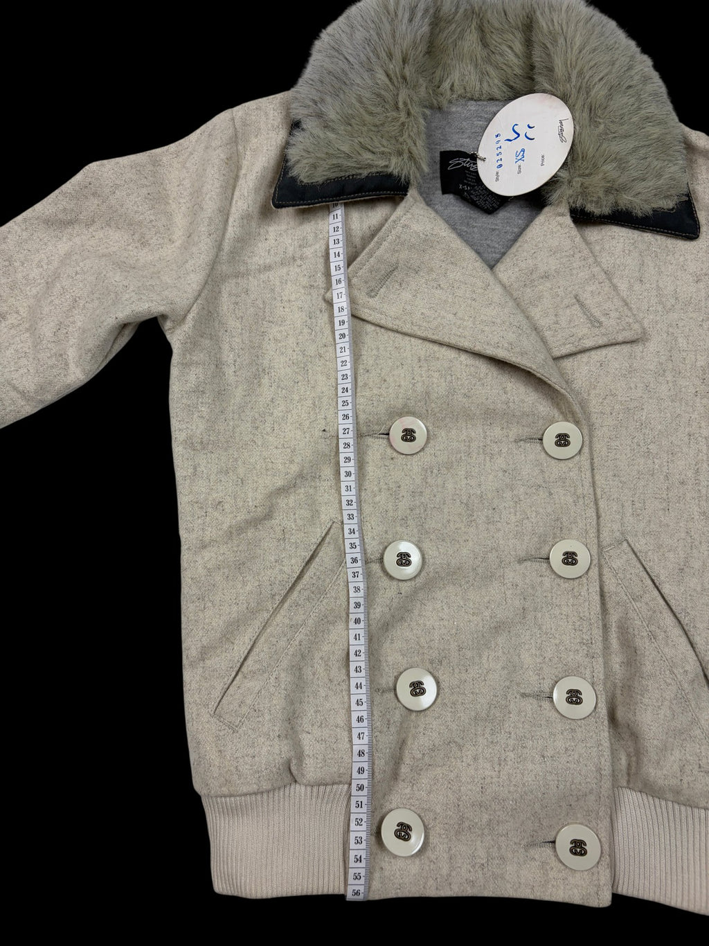 00' Stussy Faux Fur Collar Pea Coat
