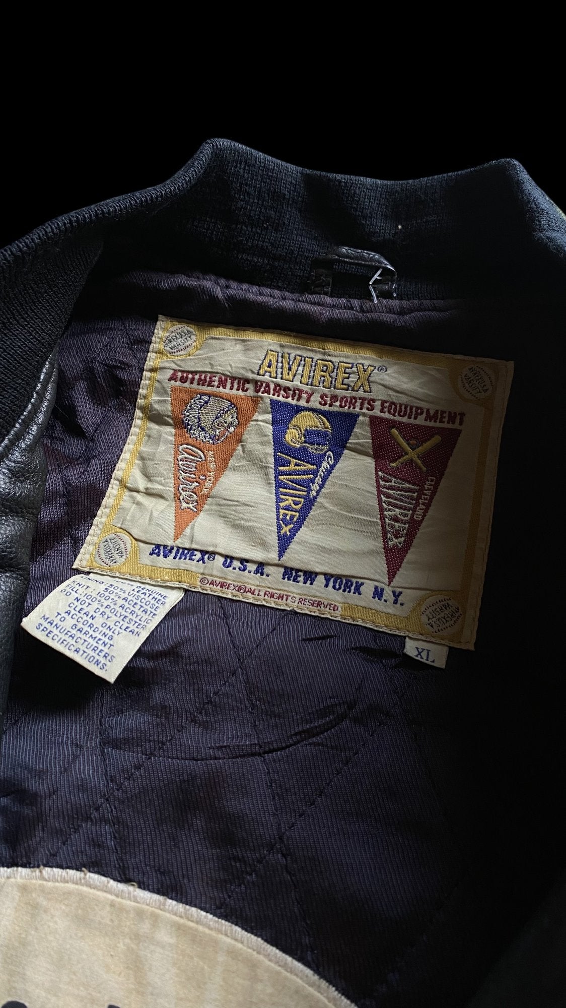 Avirex 90's Full-Zip Leather Bomber Jacket Black