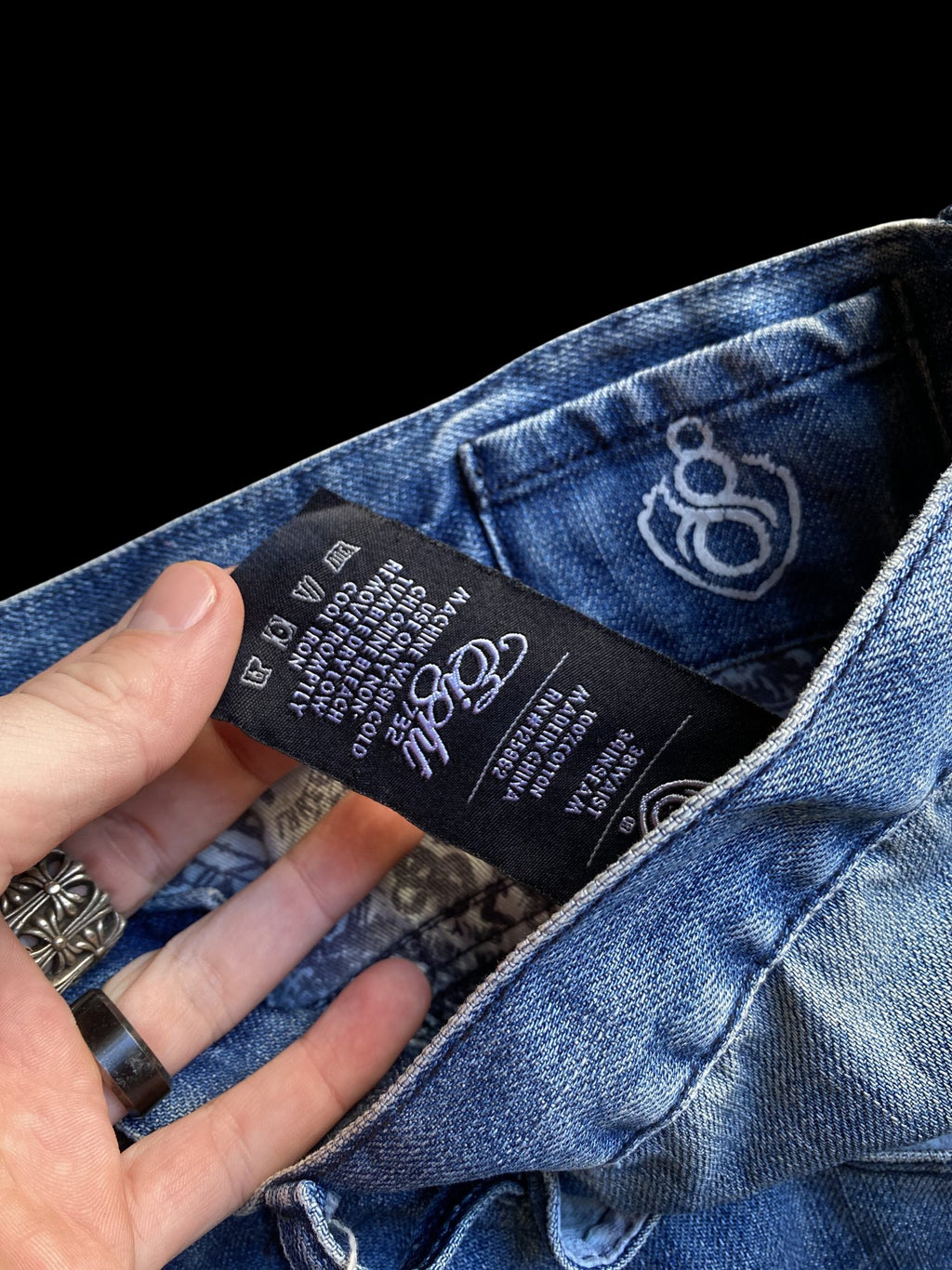 Eight 732 Embroidered Wide Leg Denim Jeans Blue