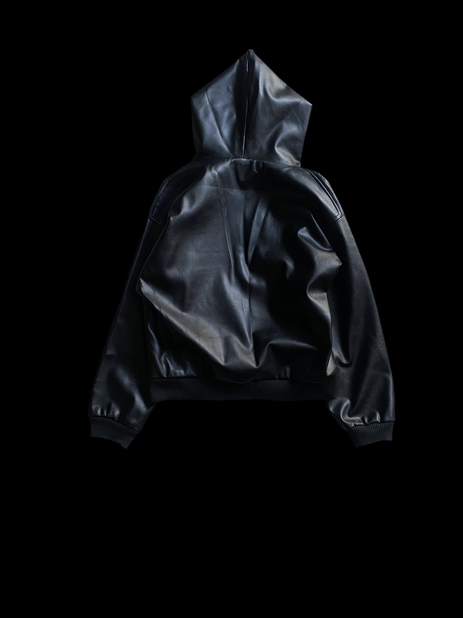 Sinn He On Faux Leather Hoodie Black