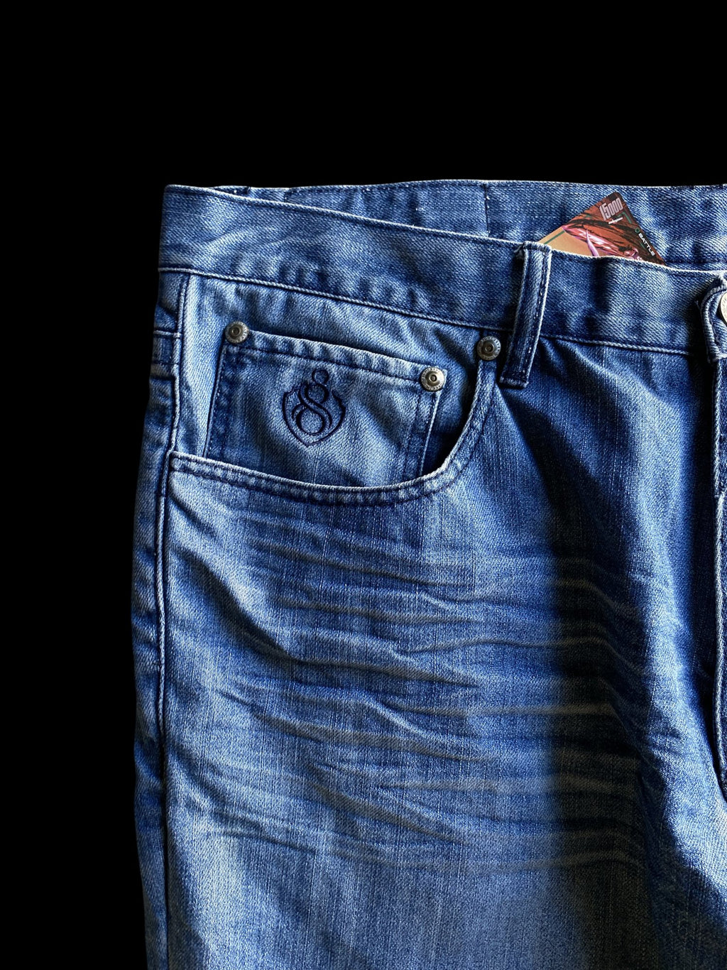 Eight 732 Embroidered Wide Leg Denim Jeans Blue