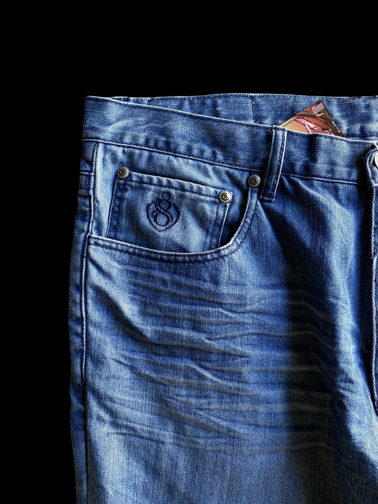 Eight 732 Embroidered Wide Leg Denim Jeans Blue