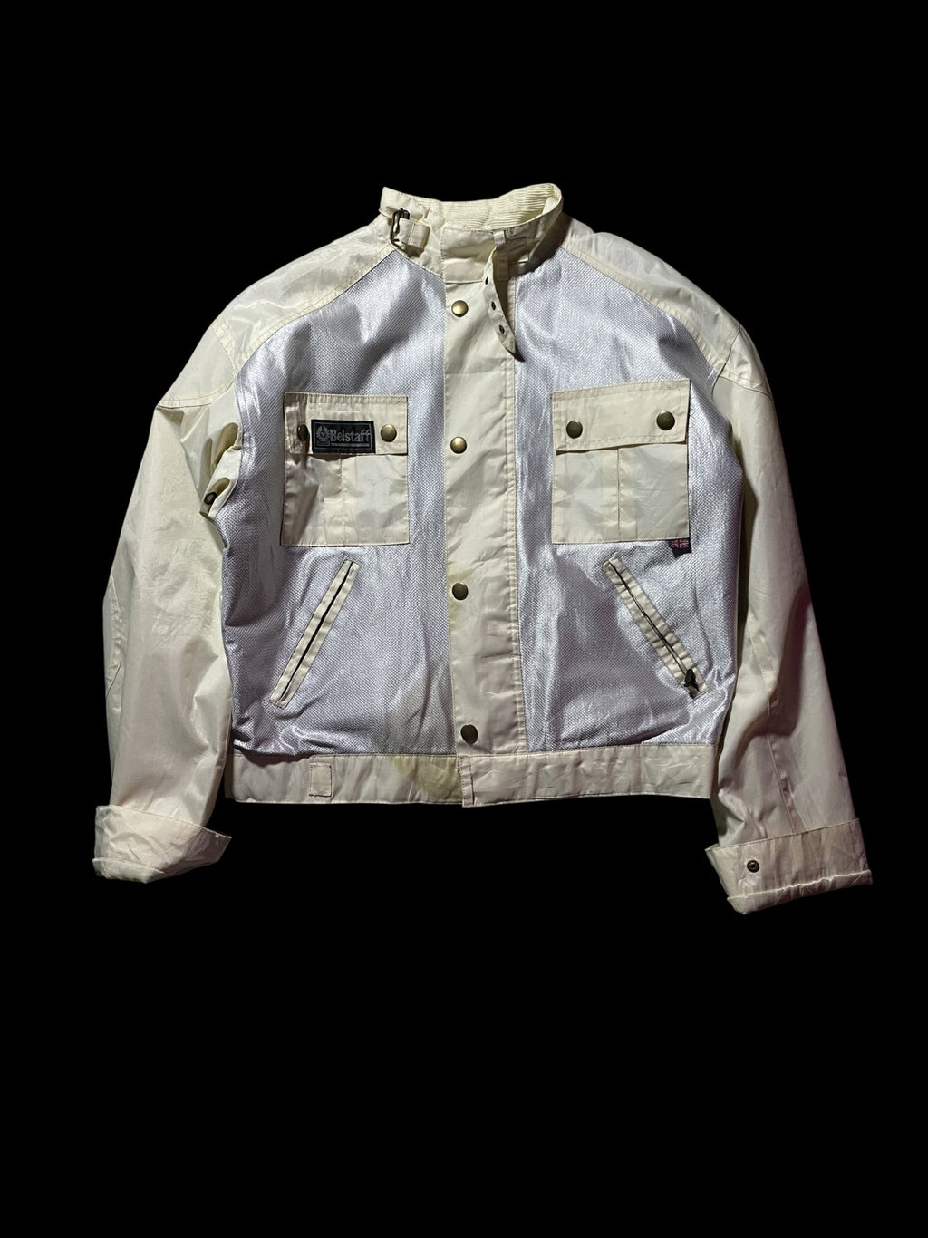 Vintage Belstaff Reflective Moto Jacket Beige Silver