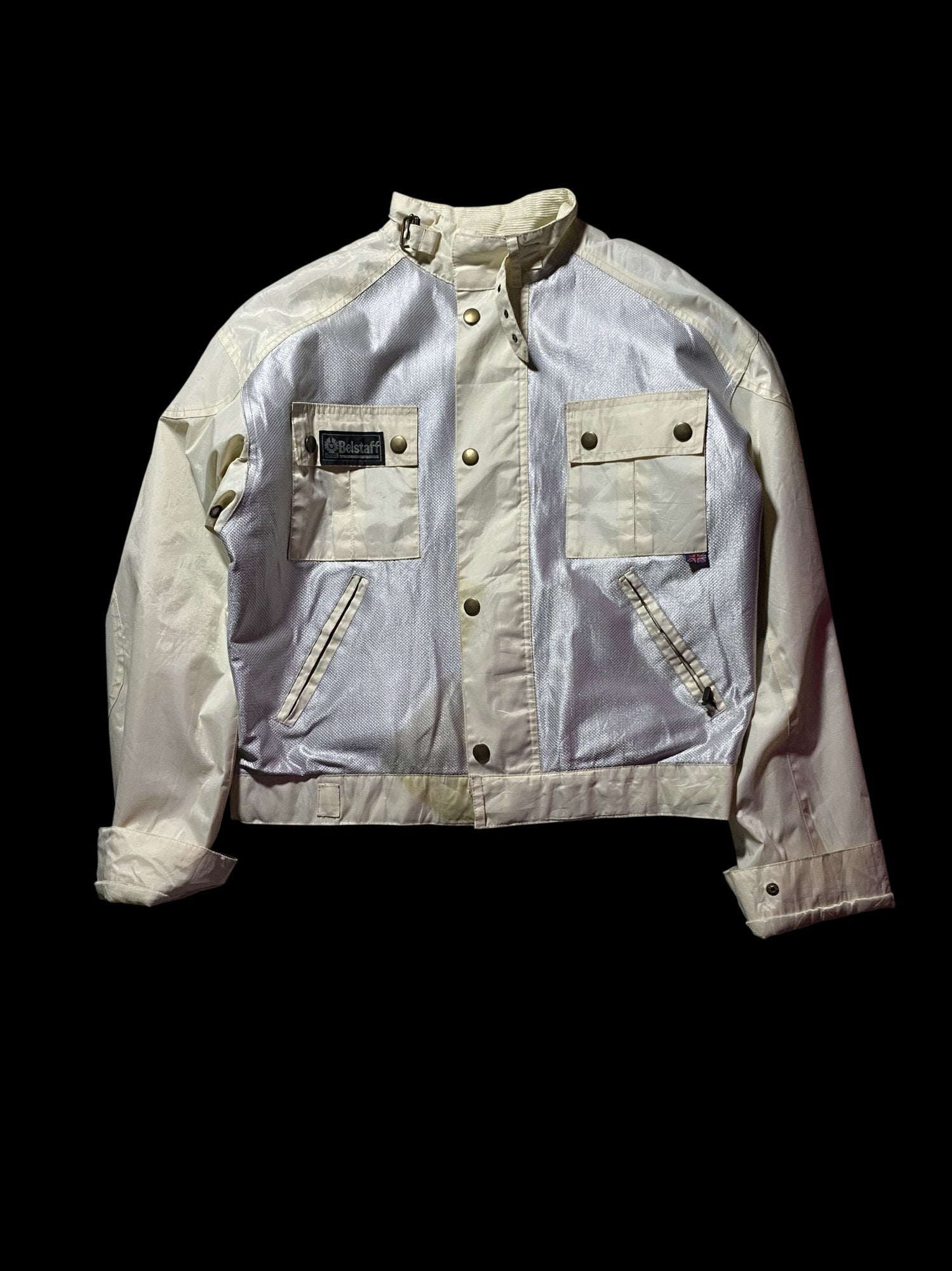 Vintage Belstaff Reflective Moto Jacket Beige Silver
