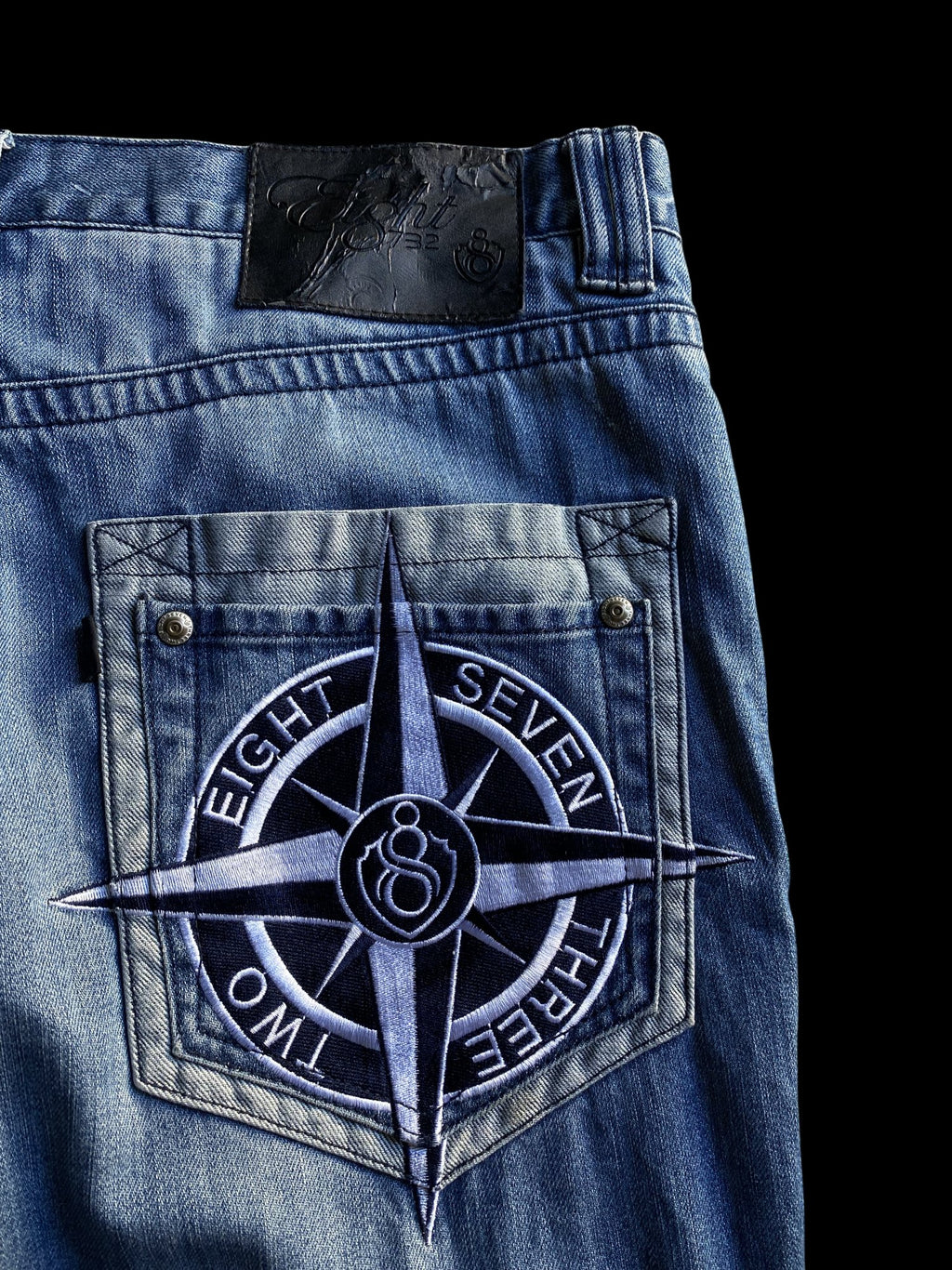 Eight 732 Embroidered Wide Leg Denim Jeans Blue