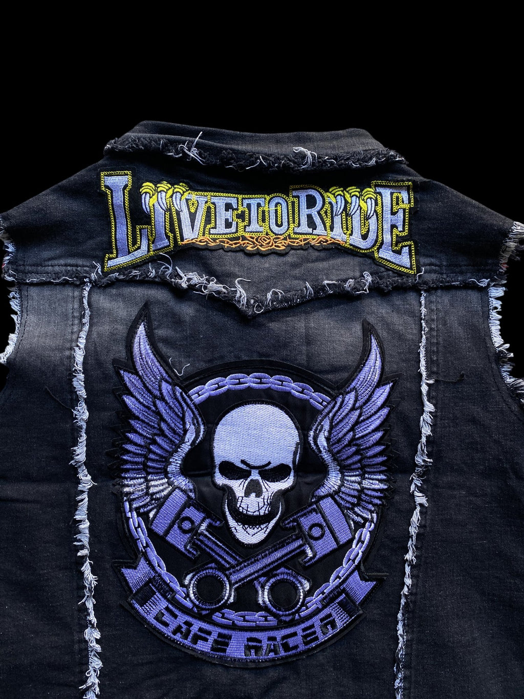 Patchwork Skull Graphic Denim Vest Black