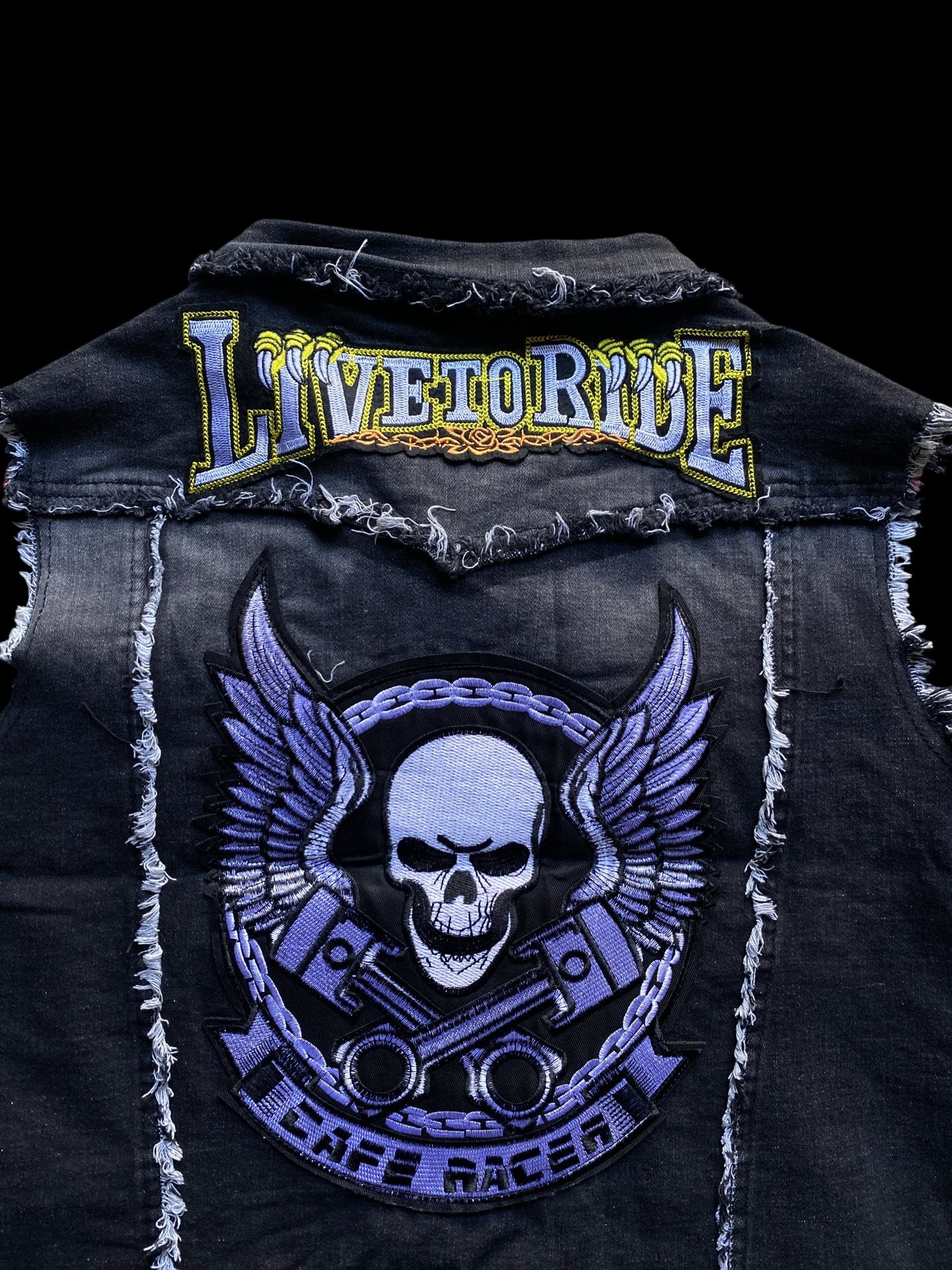 Patchwork Skull Graphic Denim Vest Black