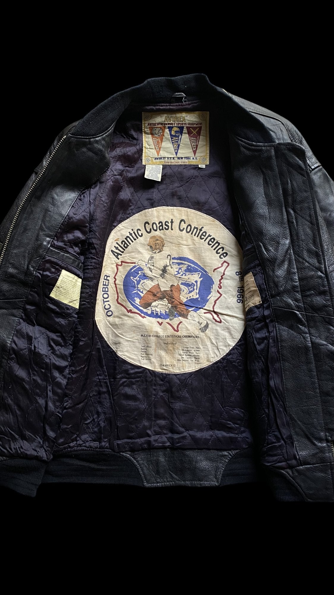 Avirex 90's Full-Zip Leather Bomber Jacket Black