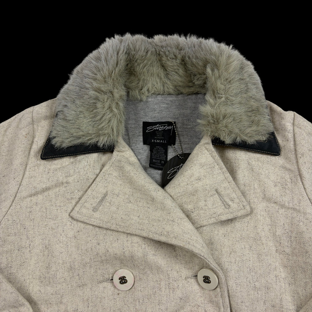 00' Stussy Faux Fur Collar Pea Coat