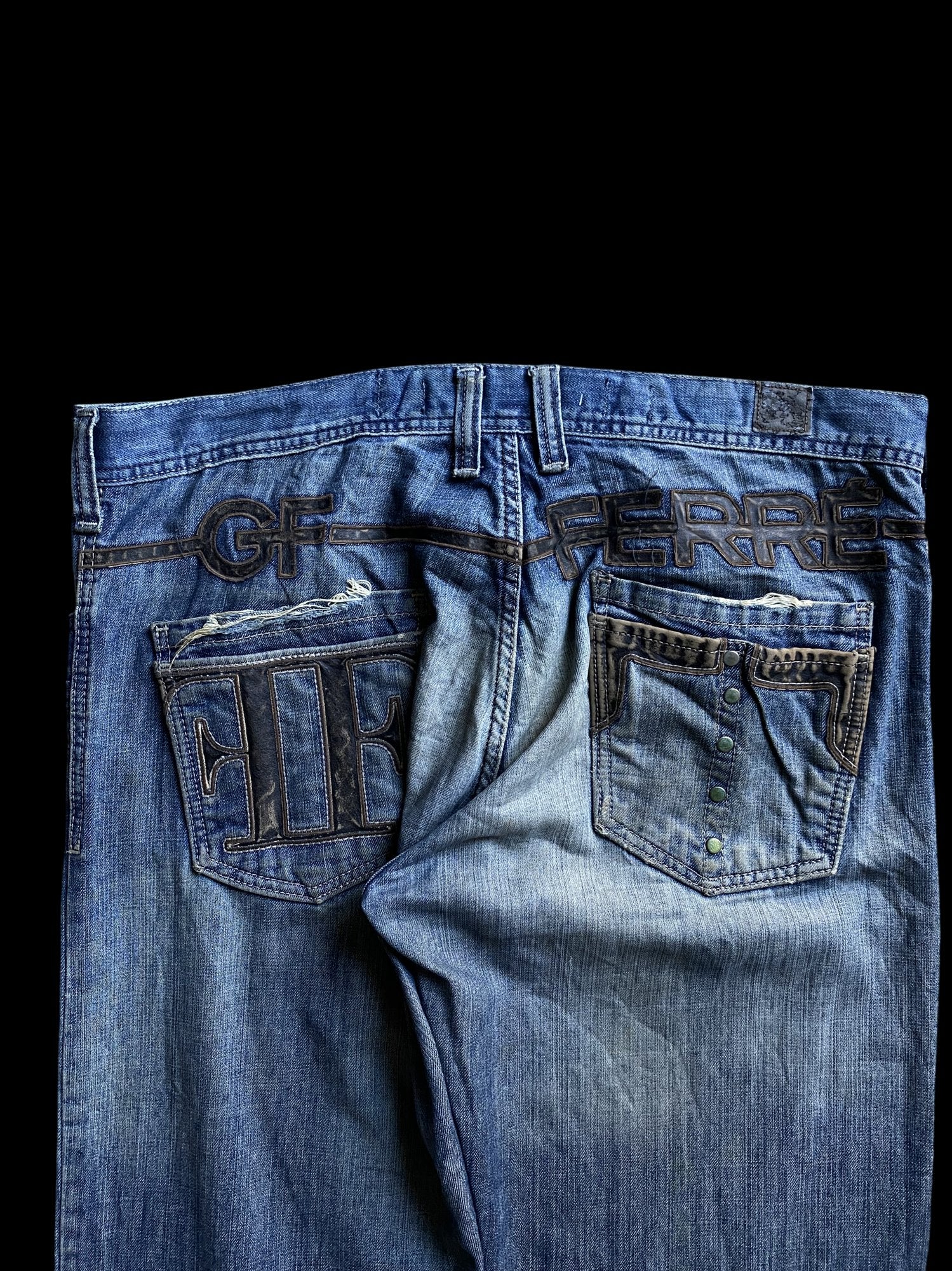 Vintage GF Ferré Distressed Straight Leg Denim Jeans Blue