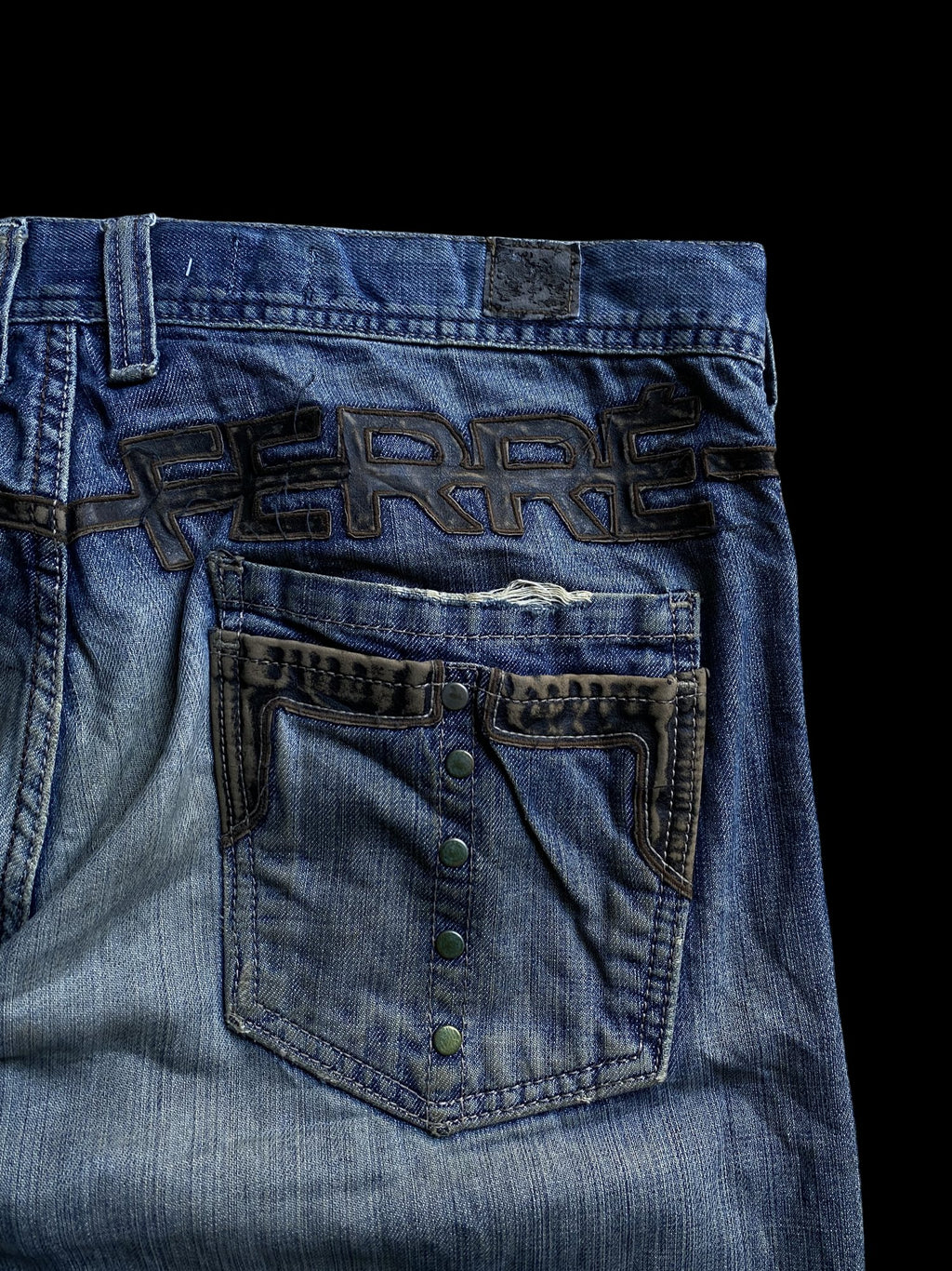 Vintage GF Ferré Distressed Straight Leg Denim Jeans Blue