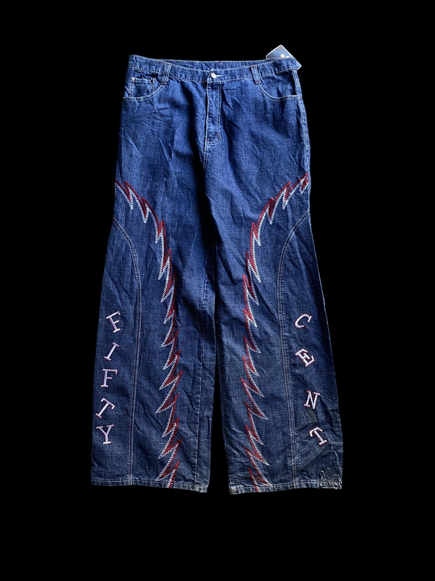 Vintage FIFTY CENT 00's Embroidered Baggy Denim Jeans Blue