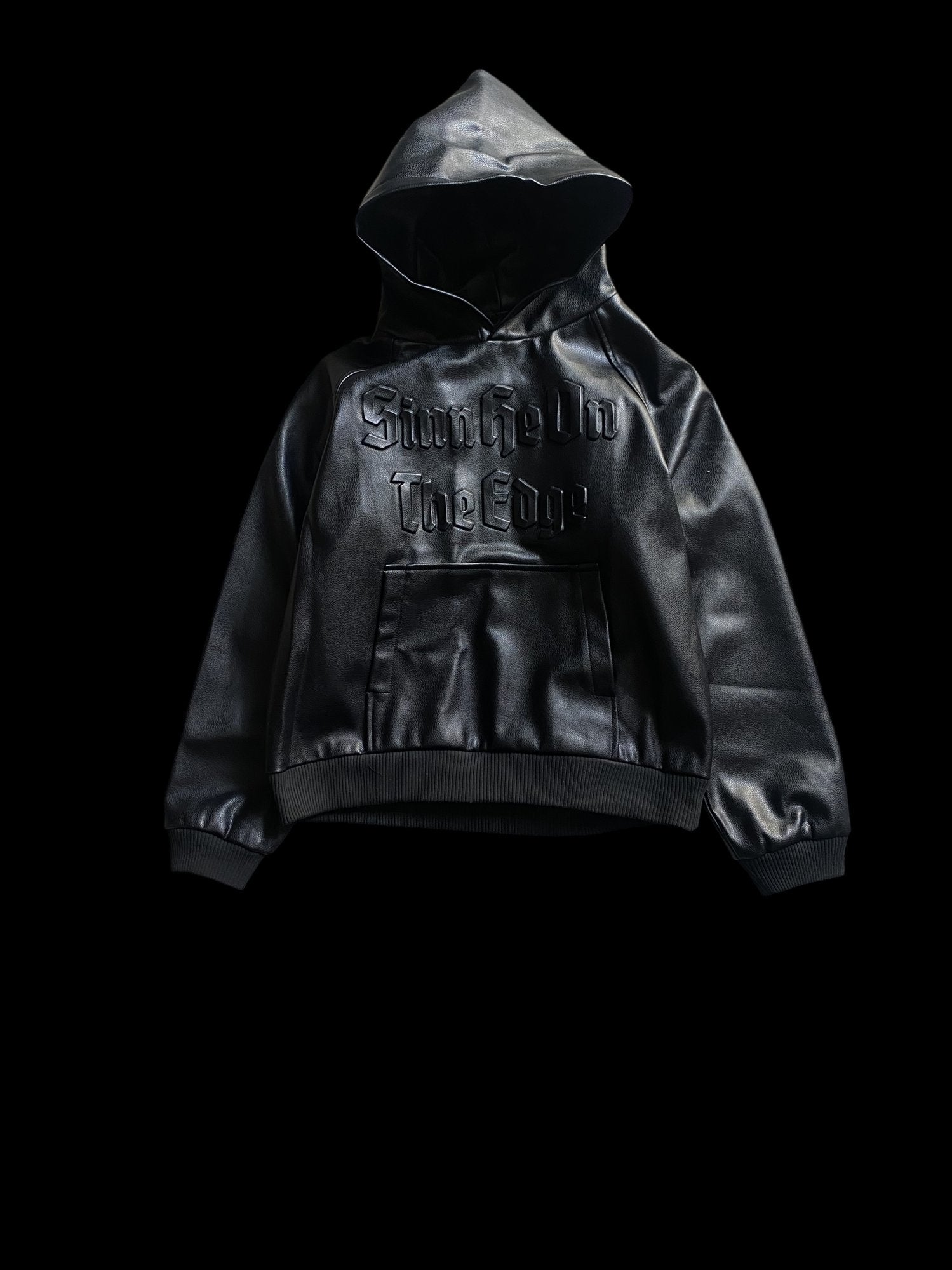Sinn He On Faux Leather Hoodie Black