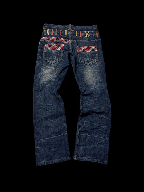 00' Rodeo Plaid Pocket Distressed Denim