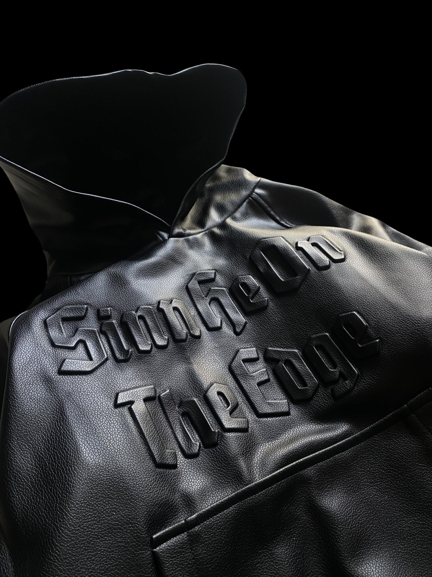 Sinn He On Faux Leather Hoodie Black