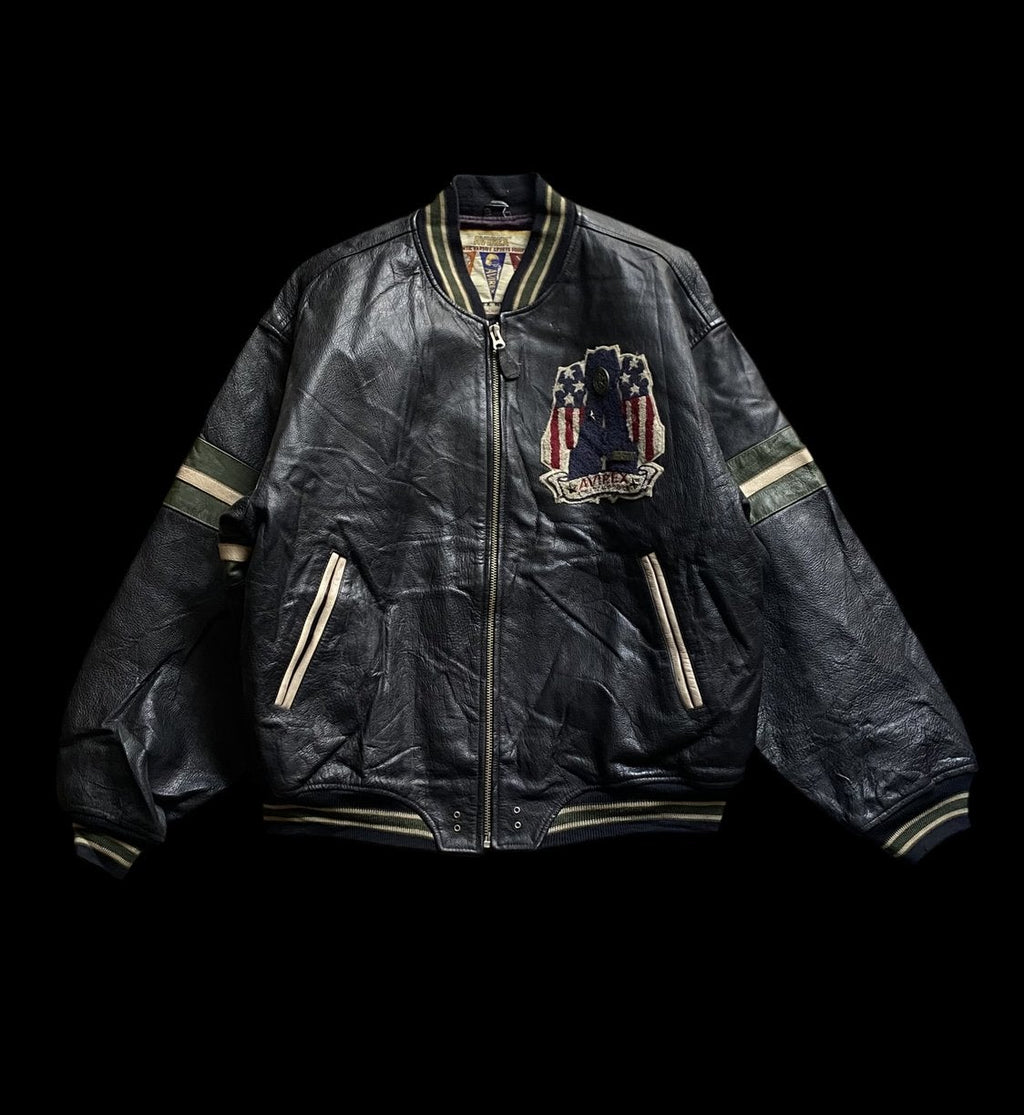 Avirex 90's Full-Zip Leather Bomber Jacket Black