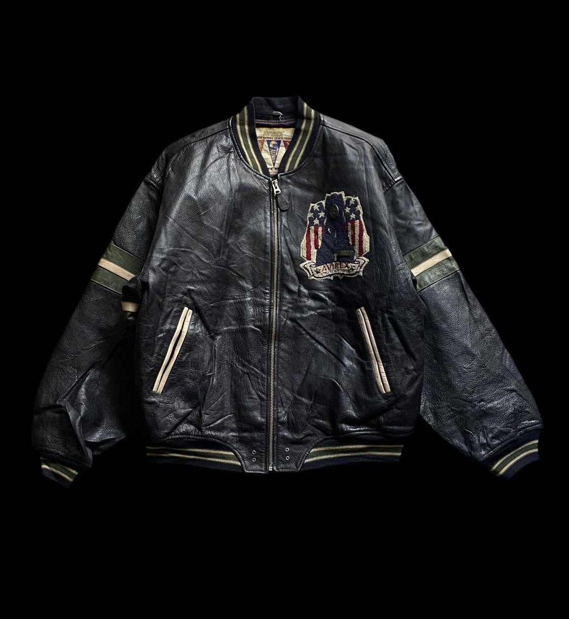 Avirex 90's Full-Zip Leather Bomber Jacket Black