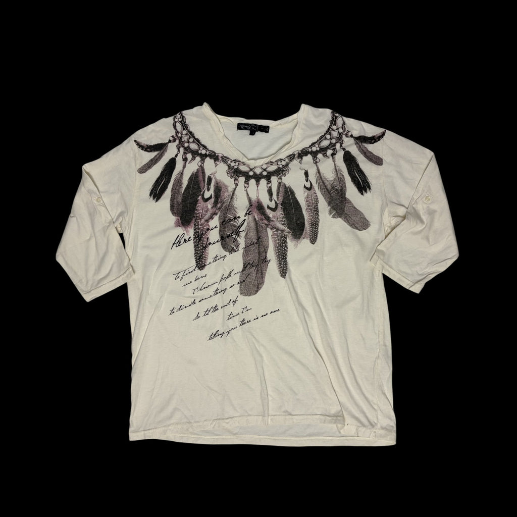 00' Feather Graphic Text T-shirt
