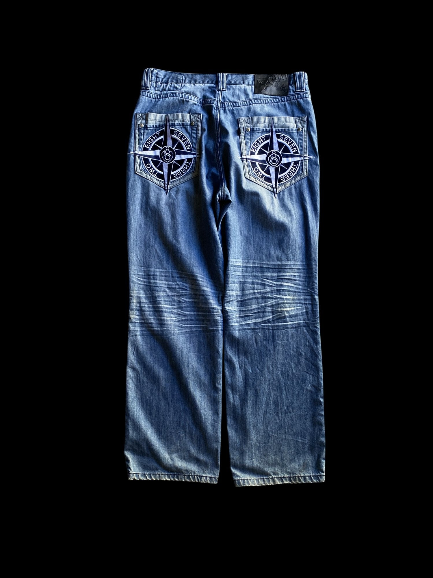 Eight 732 Embroidered Wide Leg Denim Jeans Blue