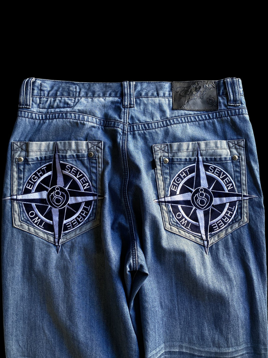 Eight 732 Embroidered Wide Leg Denim Jeans Blue