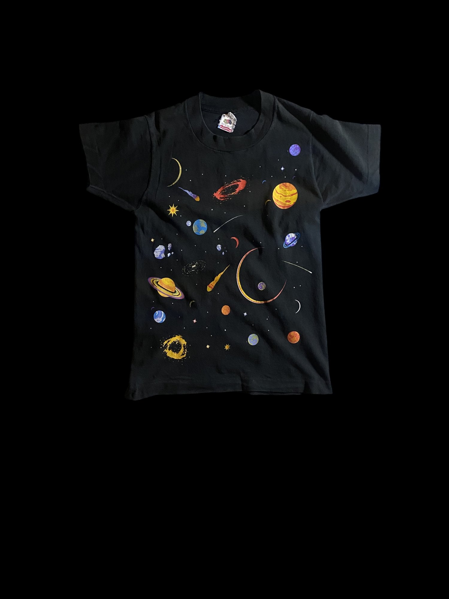Vintage Fruit of the Loom Space Graphic T-Shirt Black