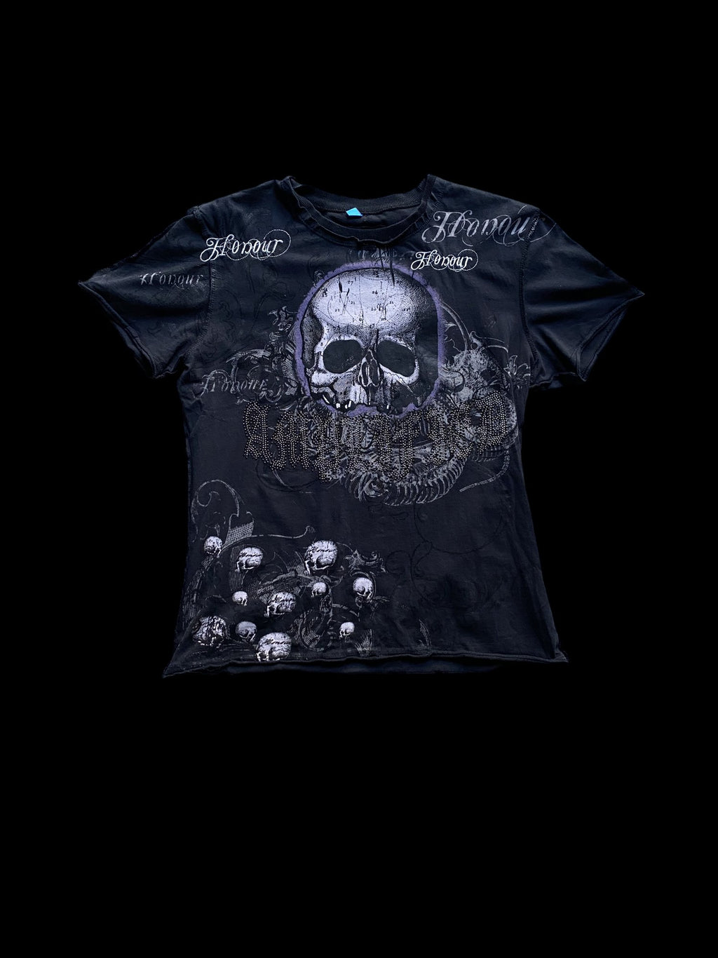 Amplified Skull Graphic Rhinestone T-Shirt Black