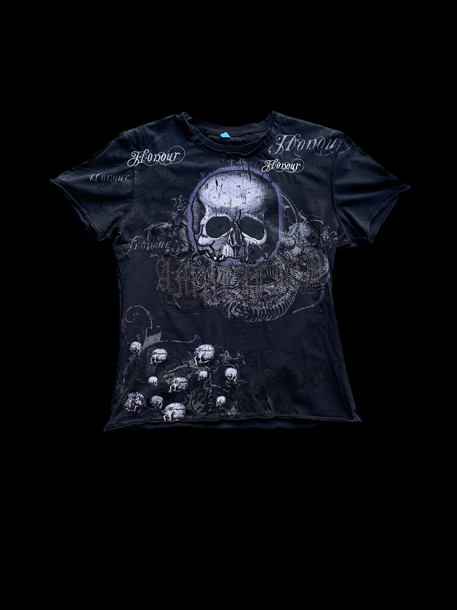Amplified Skull Graphic Rhinestone T-Shirt Black