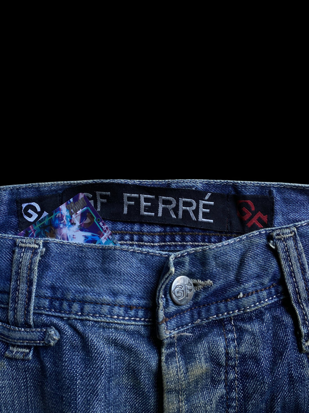 Vintage GF Ferré Distressed Straight Leg Denim Jeans Blue