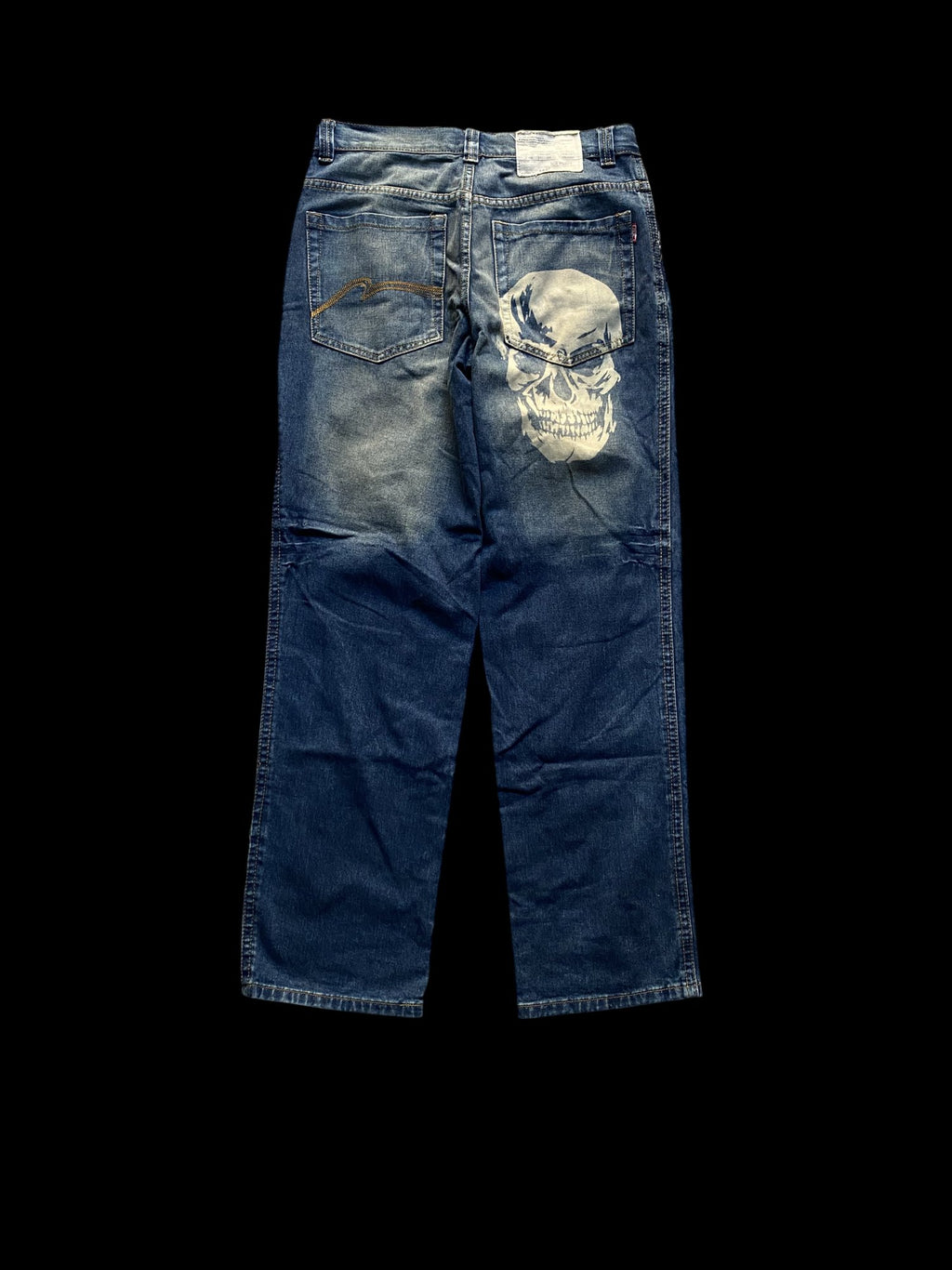Ice Point Skull Graphic Denim Jeans Blue