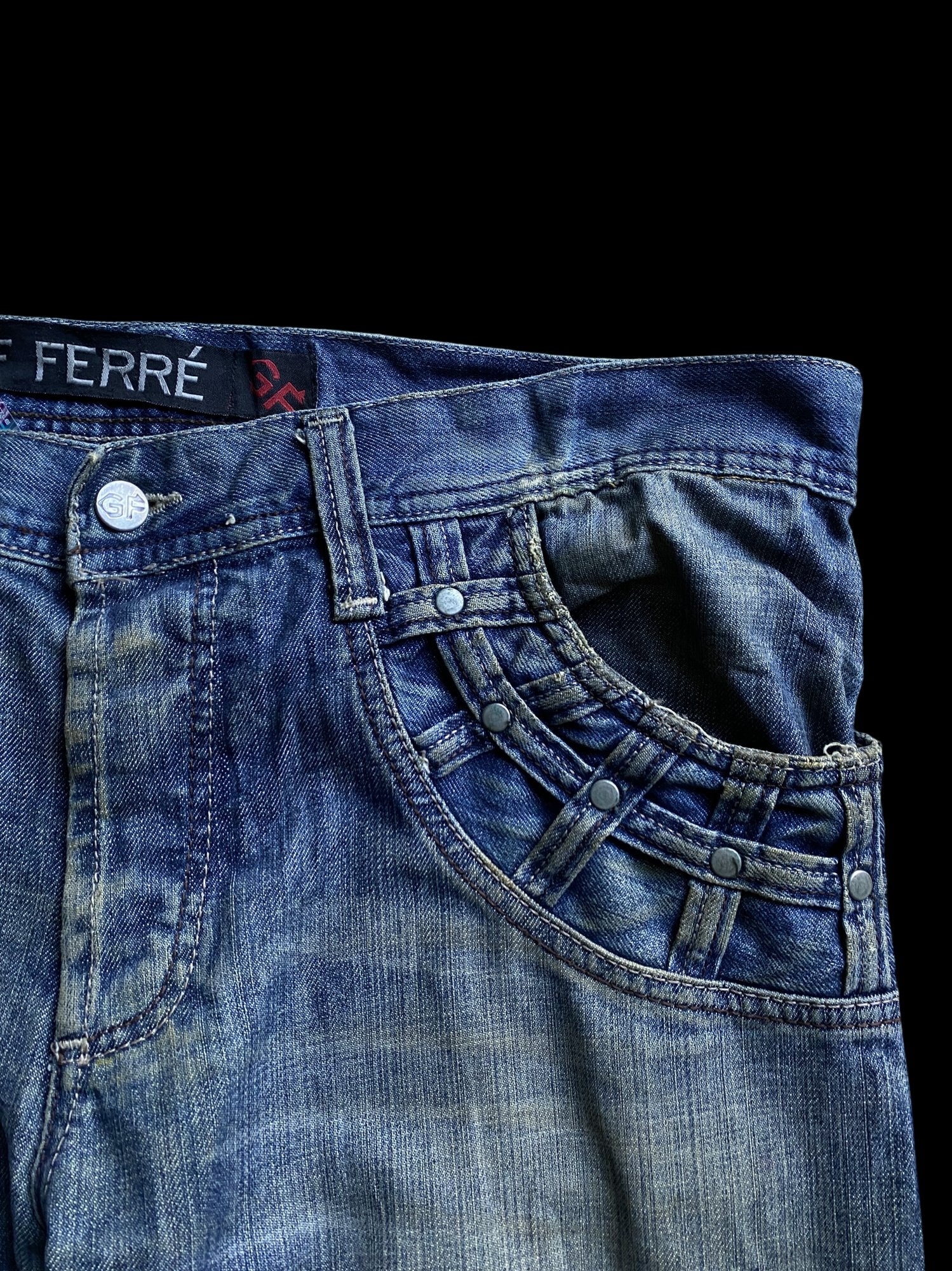 Vintage GF Ferré Distressed Straight Leg Denim Jeans Blue