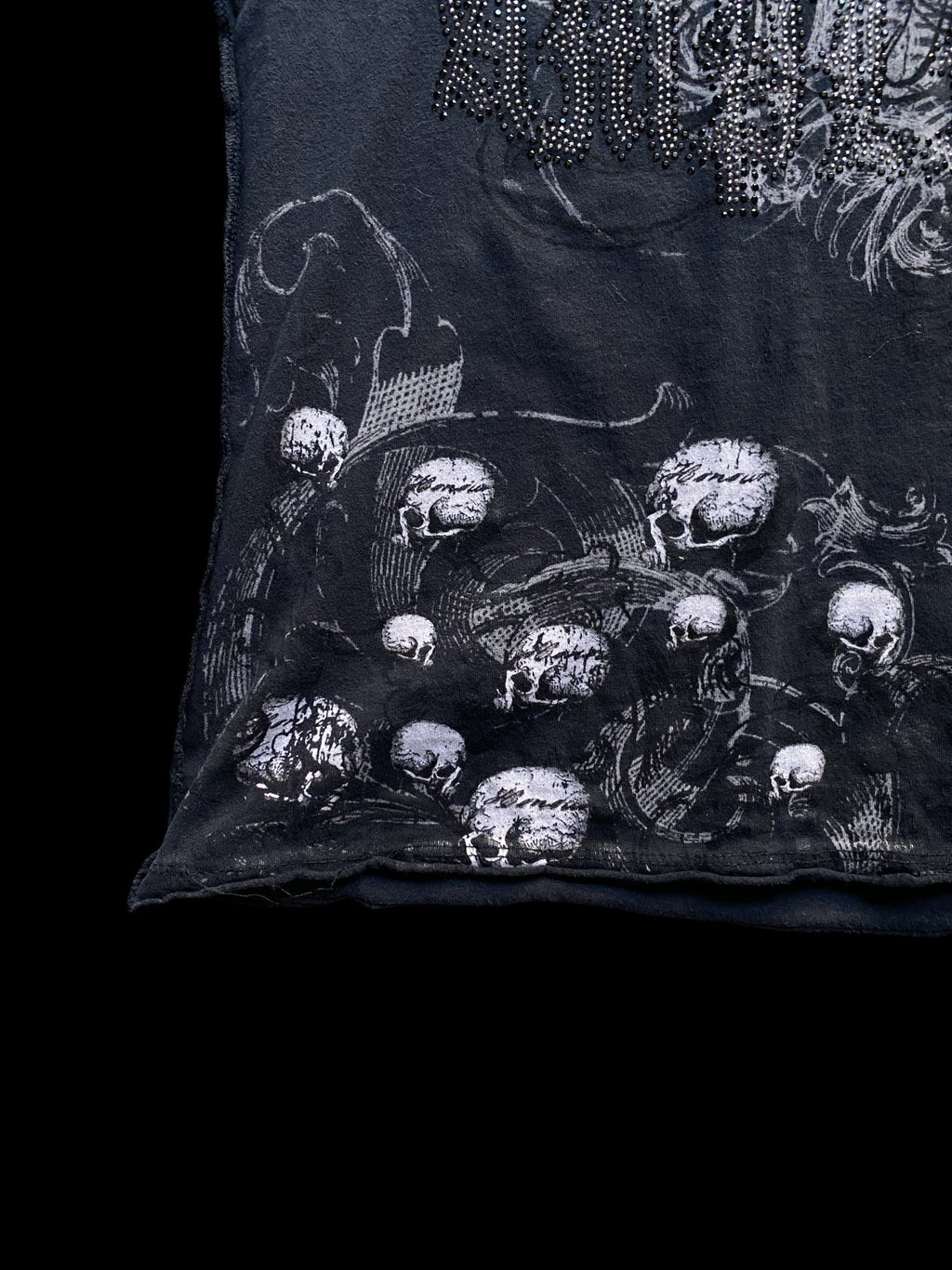 Amplified Skull Graphic Rhinestone T-Shirt Black