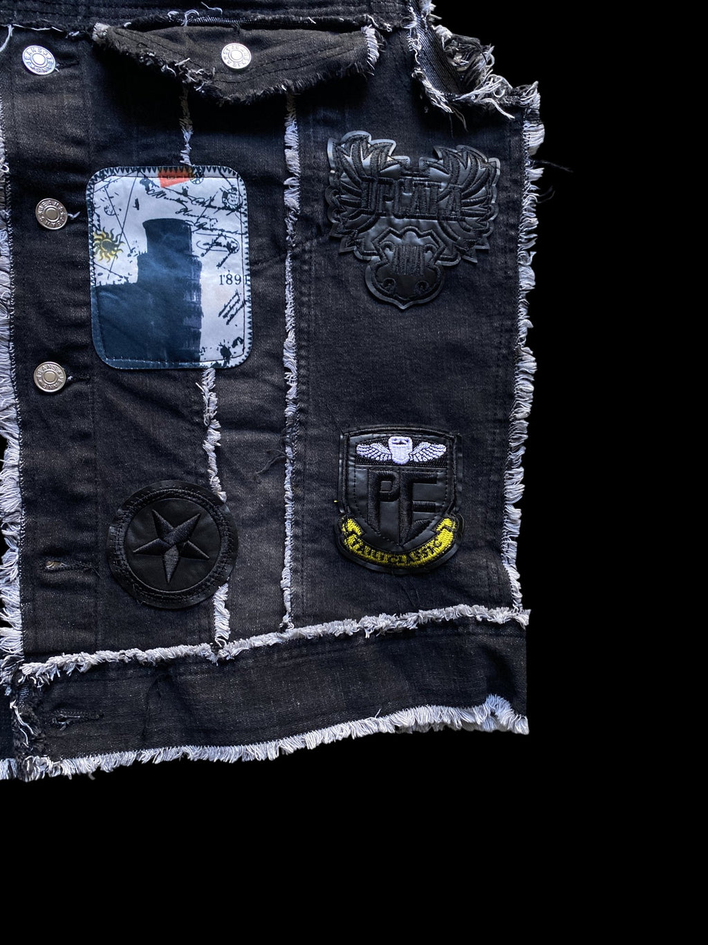 Patchwork Skull Graphic Denim Vest Black