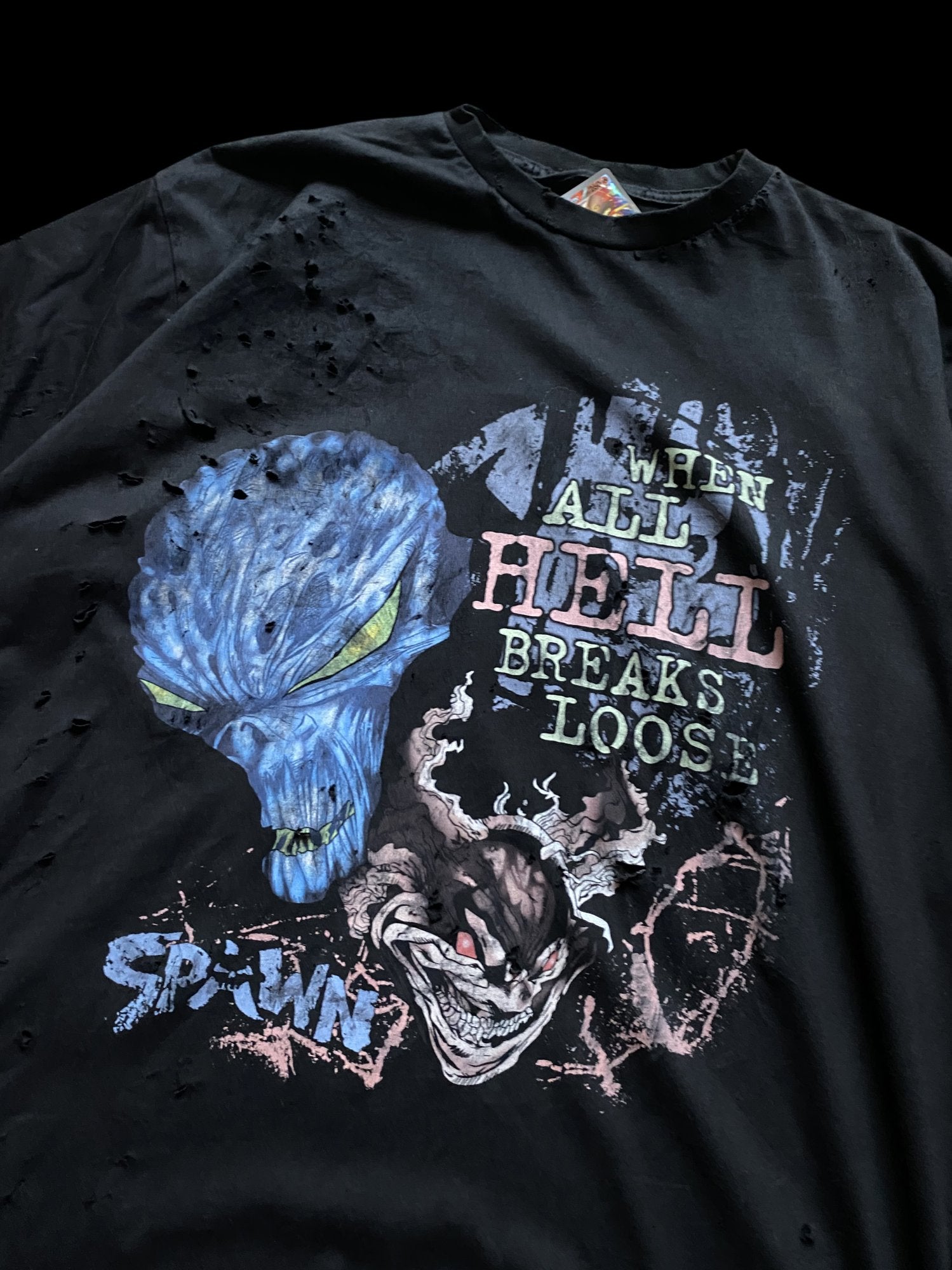 Vintage Spawn Graphic Distressed T-Shirt Black