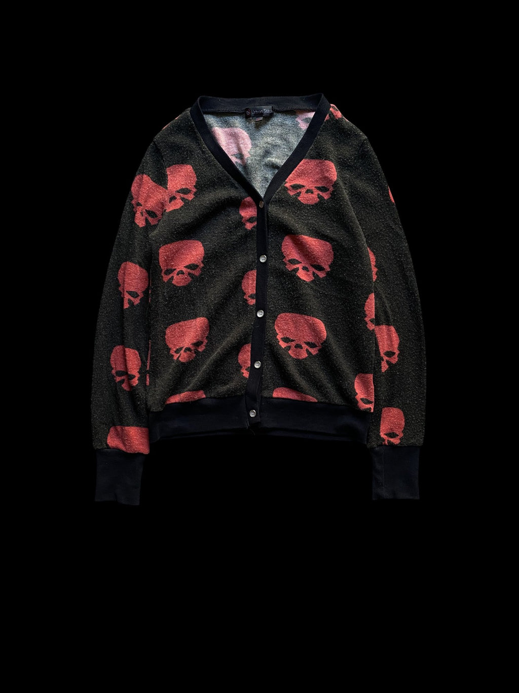 Urban Stitch Skull Pattern Cardigan Black Red