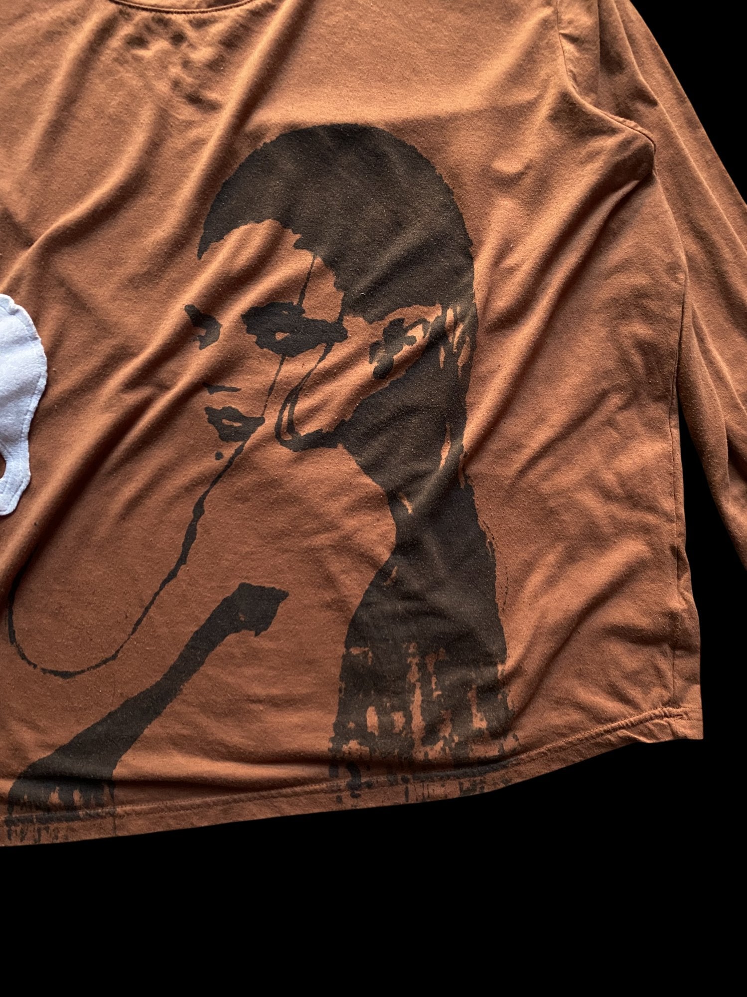 Graphic Long Sleeve Skull and Face Print T-Shirt Brown