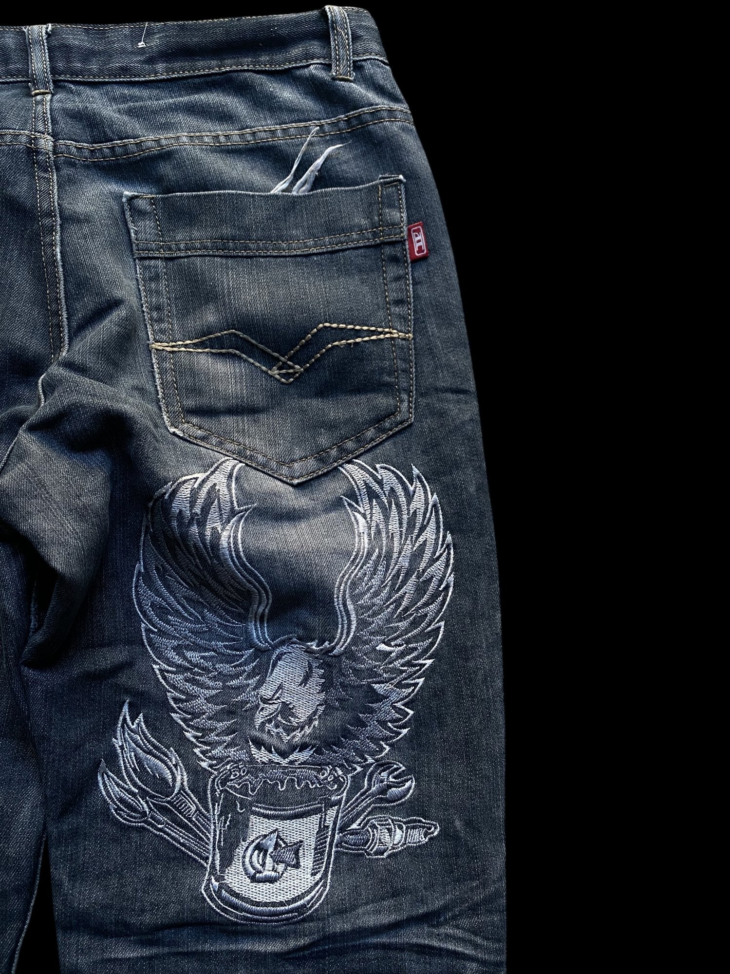 Ice Point Embroidered Denim Jeans Blue