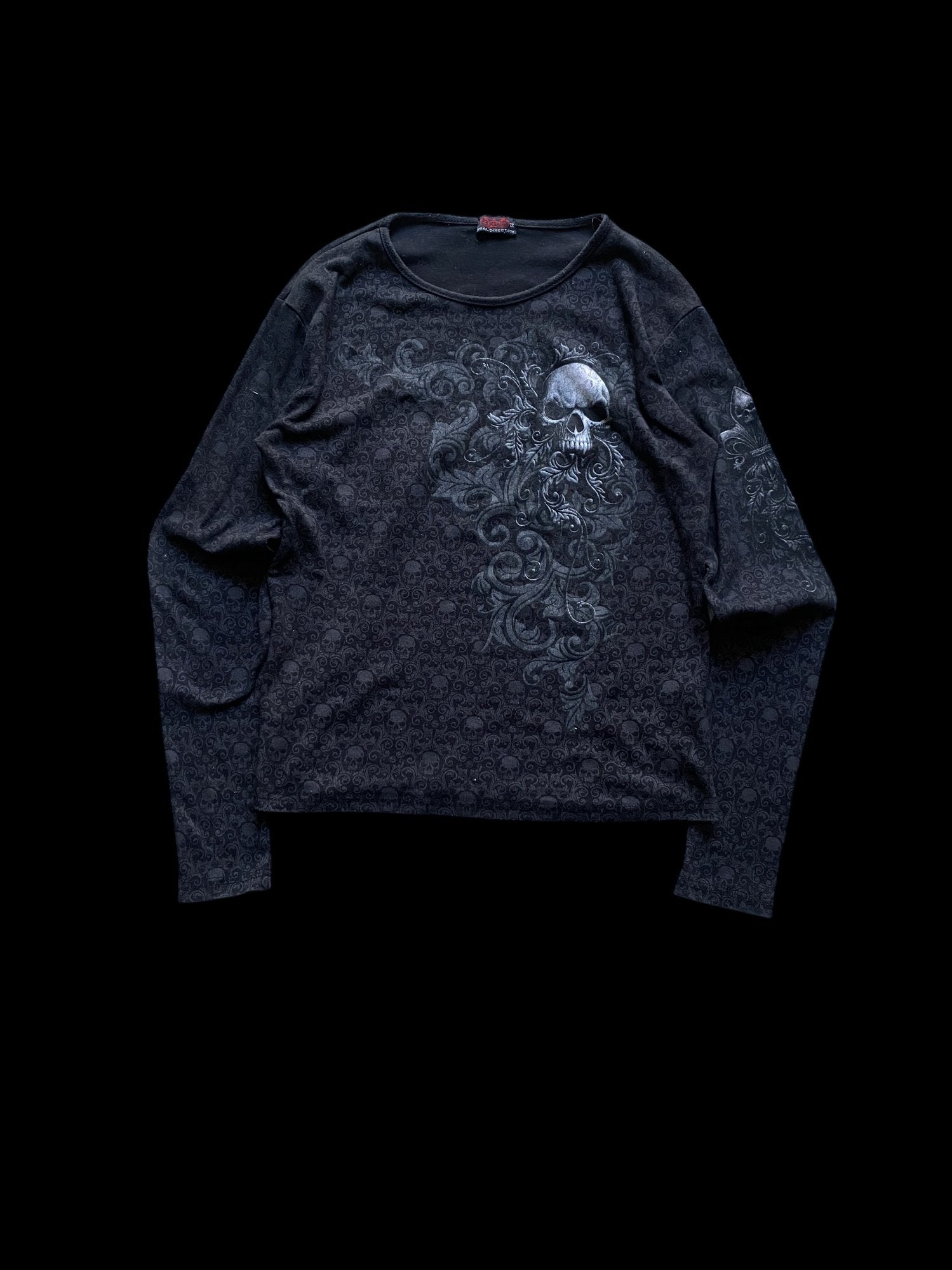 Spiral Direct Skull Graphic Long Sleeve Sweatshirt Black