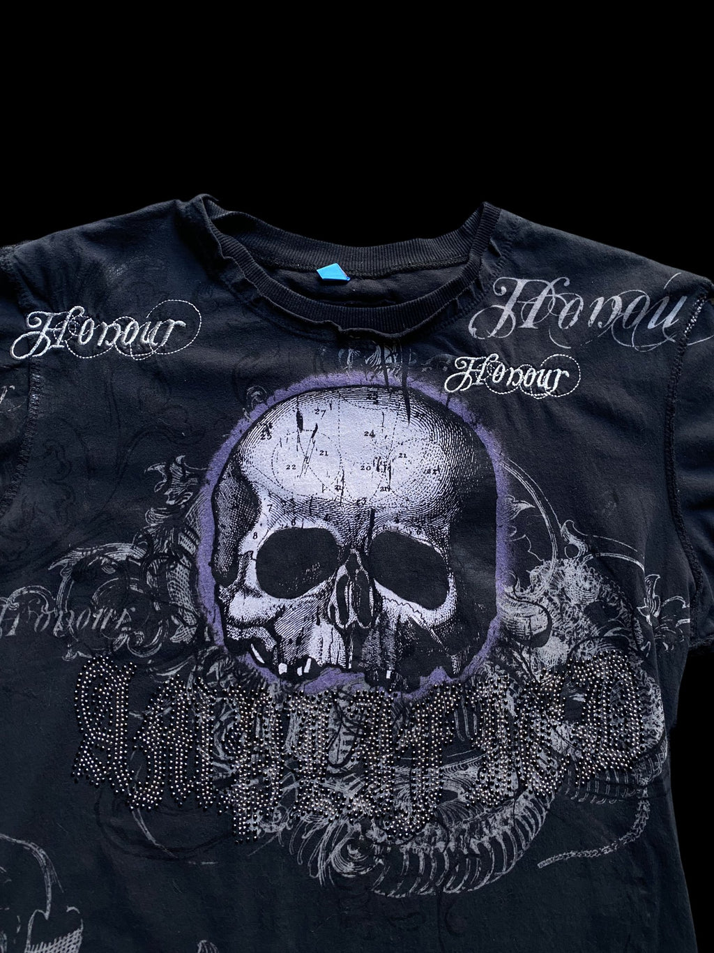 Amplified Skull Graphic Rhinestone T-Shirt Black