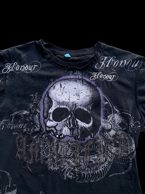 Amplified Skull Graphic Rhinestone T-Shirt Black