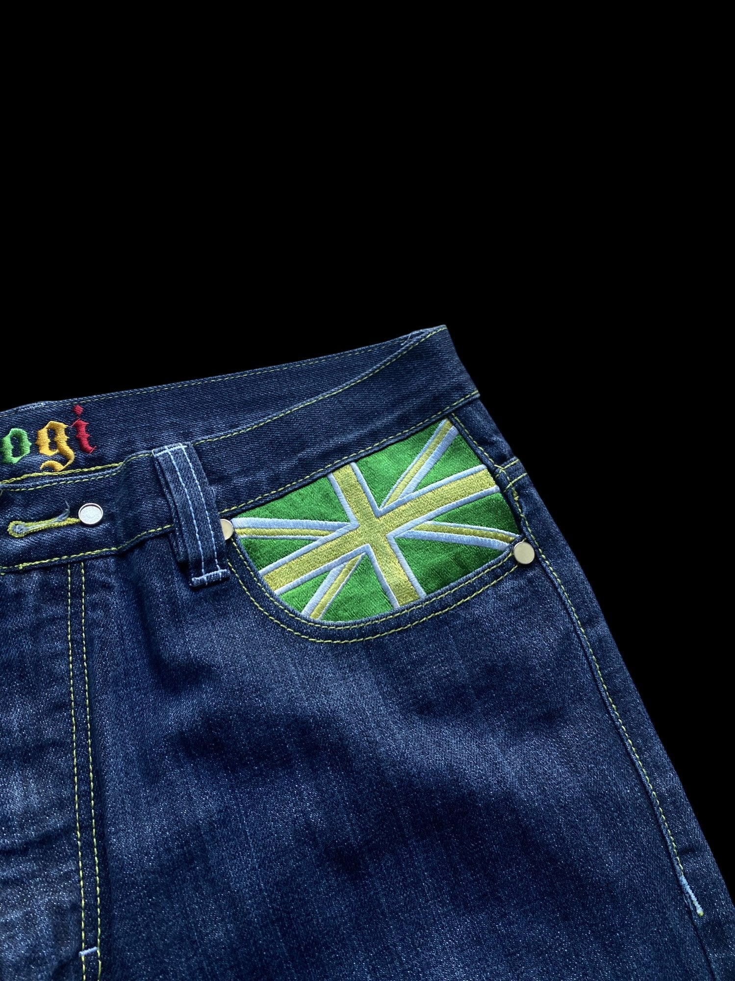 Coogi Union Jack Graphic Denim Jeans Blue