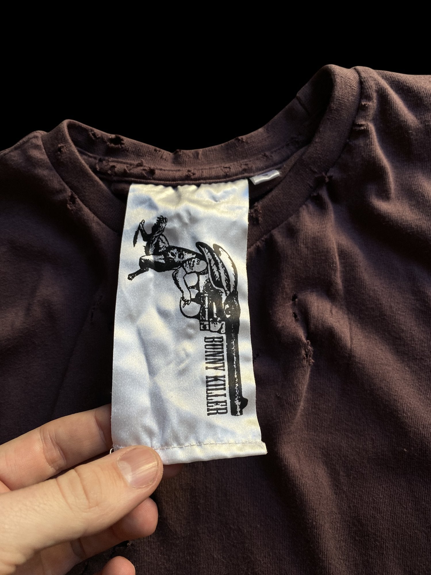 Bunny Killer Graphic Distressed T-Shirt Brown